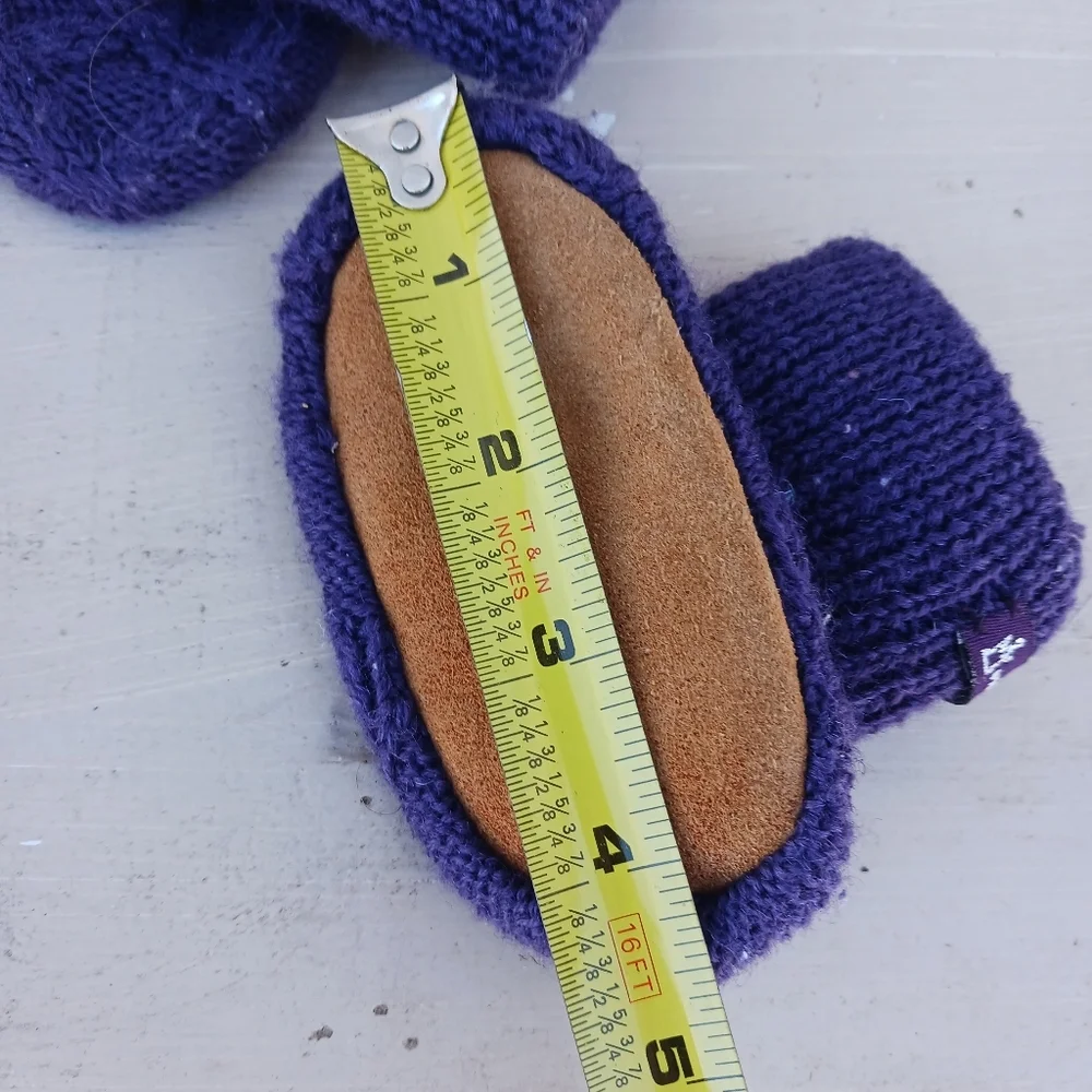 Melton Children Knitted Wool‎ Booties/Slippers Purple Leather Bottom OS It's a